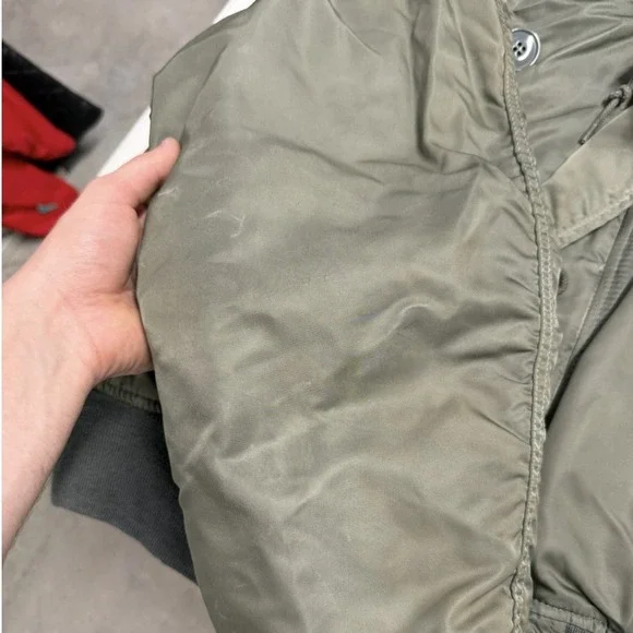 Vintage Military Style N-2B Flight Jacket Sage Green Faux Fur Hood Bomber Coat - Picture 2 of 10